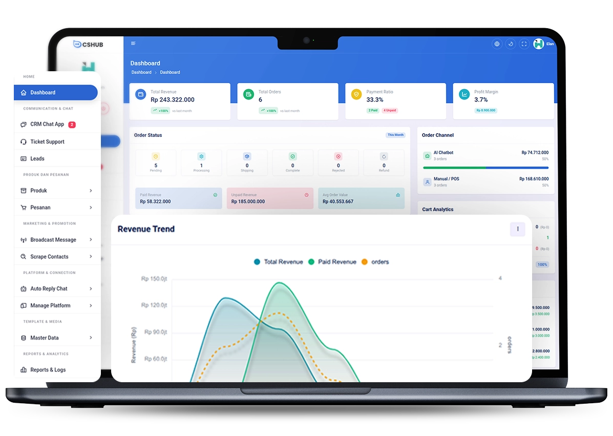 CSHub All-in-One Dashboard - AI Chat, Order Management & Landing Page